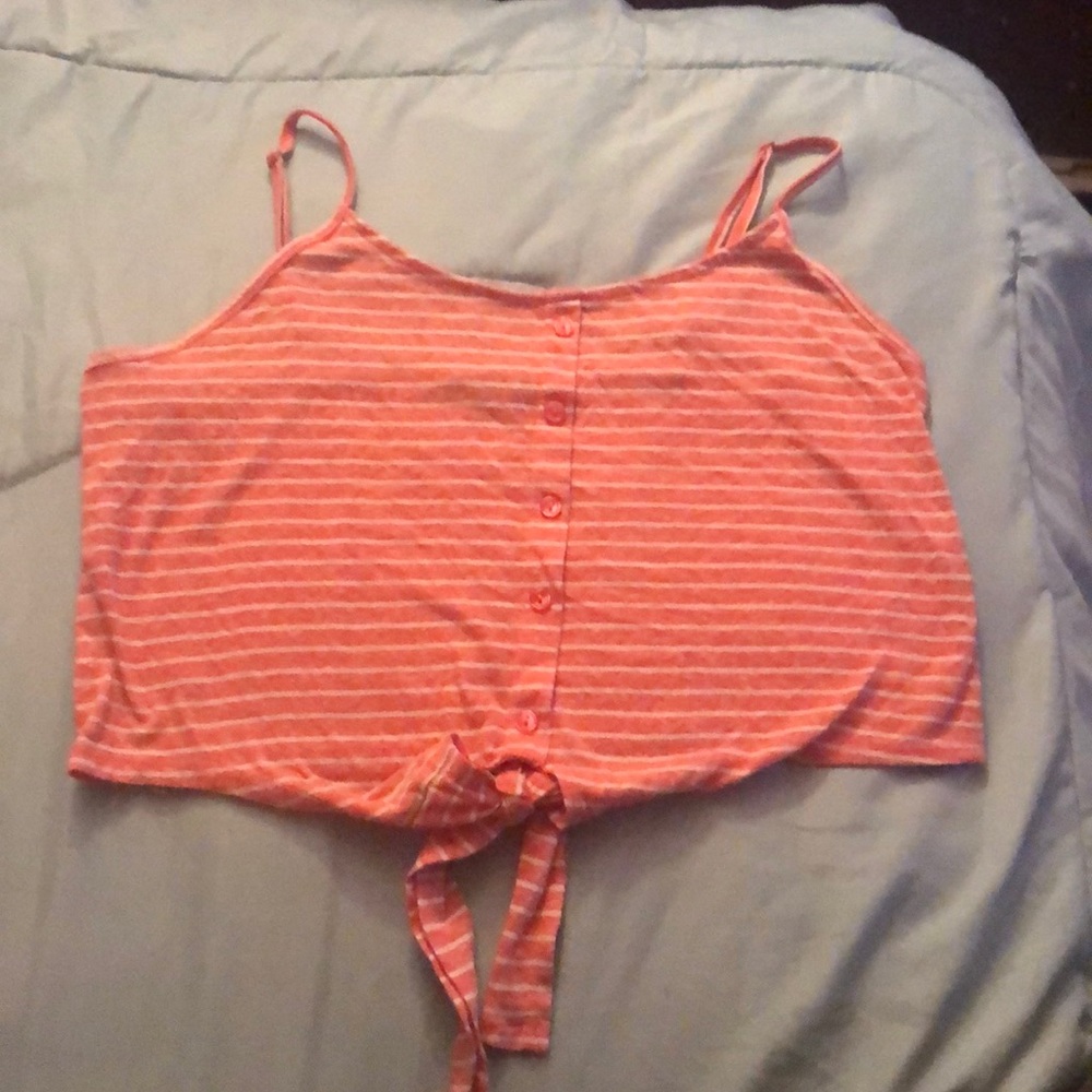 Pink Striped Cropped Tank T-Shirt
